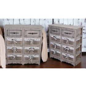 Resim Ahşap 8 Çekmeceli Hasır Görünümlü Sebzelik Rustik 