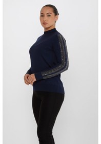 Resim Kazee Kadın Kolları Taş Detaylı Triko Kazak 30564 Lacivert Lacivert 