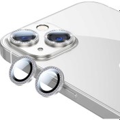 Resim Bilişim Aksesuar Apple iPhone 13 Mini Uyumlu Gri Swarovski Taşlı Kamera Lensi Koruma 