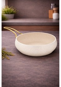 Resim Caldora 28 Cm Gold Saplı Krem Güveç Tava Yanmaz Yapışmaz 