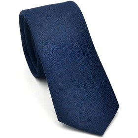 Resim Gaffy Şal Desenli Lacivert Dokuma Kumaş Mendilli Slim Fit Kravat // Sdk-2508-2 Lacivert 