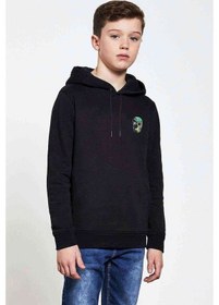 Resim Tshirthane Computer Skull Baskılı Unisex Çocuk Kapüşonlu Siyah Sweatshirt (528845457) 