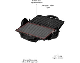 Resim Awox Orion Tost Ve Izgara Makinesi 180° Açılabilir 1800w Siyah 