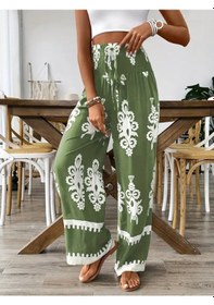 Resim Soonaksesuar Kadın Yüksek Bel Büzgülü Etnik Desen Baskılı Süprem Pantolon Altın 