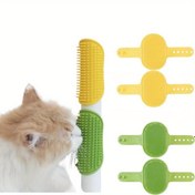 Resim 2 Adet Kedi Bakım ve Tırmalama Seti - Ayarlanabilir Yumuşak Fırçalar, Renkli Diş Kağnığı, İç Çekme Masaj Aleti, Şefkatle Dolaş önleyici & Yan/Yüz Kazıyıcı ile Daya Safl Evcil Hayvan Malzemeleri Sarıkoprü / Yeșil , ço 