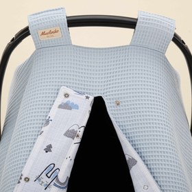 Resim Puset Örtüsü - Çift Taraflı - Bebe Mavi Petek - Mavi Kedi 