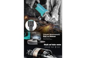 Resim Power Black Avuç Içi Taşlama Makinası 6 Kademeli Uzun Kuyruk Devir Ayarlı 125 mm Mavi 
