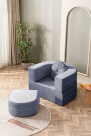 Resim BRANNA HOME Tia Tekli Koltuk & Puf Özellikli & Açılabilir & Tek Kişik Tv Koltuk & Yataklı & Lacivert 