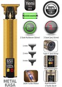 Resim Gold Kama gold tech Led Ekranlı Çelik Kasa Profesyonel T-bıçak Saç Sakal, Ense Çizim Tıraş Makinesi 