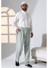 Resim Erkek Rahat Kesim Beli Lastikli Cepli Hac Ve Umre Kumaş Şalvar Pantolon - Su Yeşili İsr Su Yeşili 
