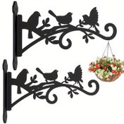Resim 2 adet Siyah Metal Bitki Askıları 3 Kuş ve Yaprak Tasarımı ile - Ağır Hizmet Tipi Duvara Monte saç tokası, Dış Mekan Çiçek Sepetleri, Güneş Işıkları, Kuş Yemlikleri için - Kolay Kurulum, Pil Gerektirmez, Kuş Yemliği Askısı, Güneş Işığı Tutucu, Çağdaş Tarz, Dayanıklı Demir Yapı 
