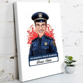 Resim Karikatürlü En İyi Erkek Polis Memuru Kanvas Tablo 