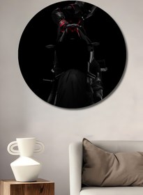 Resim Teona Ahşap Motosiklet Şövalyesi Dekoratif Ahşap MDF Yuvarlak Ev,İş Yeri Duvar Tablo 