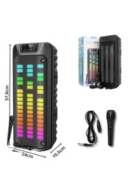 Resim Tastech MİKROFONLU BLUETOOTH HOPARLÖR LED IŞIKLI TAŞINABİLİR ŞARJLI SES SİSTEMİ TF KART USB FM RADYO 