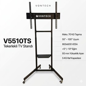 Resim Vontech V5510TS 55-100'' Tekerlekli Ayaklı TV Fuar Standı 