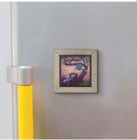Resim Baykuşlar Ve Kız Baskılı Mdf Magnet 7x7 