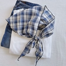 Resim UTXI Kadınlar İçin Hafif Mavi & Beyaz Ekose Retro İngiliz Üçgen Eşarp - Yumuşak Nefes Alabilen Çok Amaçlı Boyun Bandı, Kışlık Şık Aksesuar, Günlük ve Resmi Giyim için Boyun Sarmağı, Yumuşak Kumaş 