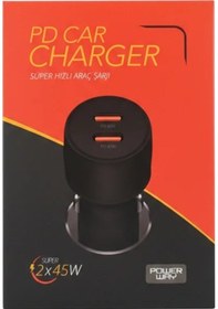 Resim Powerway Cc45 Pd 2x45w Çift Type-c Çıkışlı Ultra Hızlı Araç Şarjı 