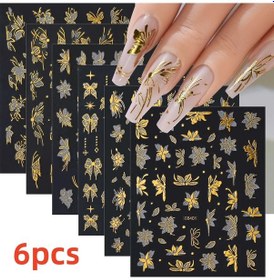 Resim 6 Adet Vintage Esinlenen 3d Altın Ve Simli Nail Art Etiketler Güneş/kalp/kilit/yıldız/ay Tasarımları Çıkartmaları Kendinden Yapışkanlı Pırıltılı Çiviler Açık Gri 