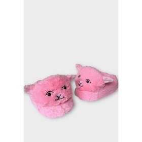 Resim Kadın Sevimli Kedi Figürlü Peluş Panduf Pembe 