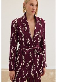 Resim Sateen Desenli Uzun Ceket - Bordo-136475 Bordo 