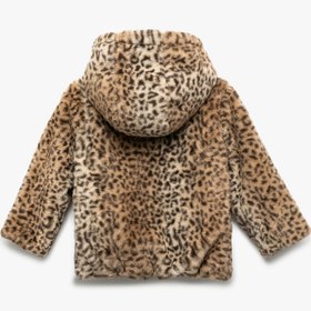 Resim Kız Bebek Kapüşonlu Uzun Kollu Leopar Desenli Peluş Ceket 