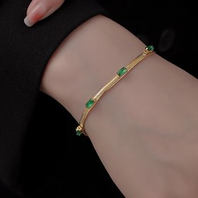 Resim Yeşil kübik zirkonya süslerle altın tonlu 304 paslanmaz çelik, günlük giyim, partiler ve hediyeler için çok yönlü takı, süs bilezik|Şık Aksesuar|Altın Tonlu Kaplama 