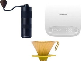 Resim Kahve Demleme Seti Terazi + Değirmen + Metal V60 Dripper 3Ü 1 Arada 