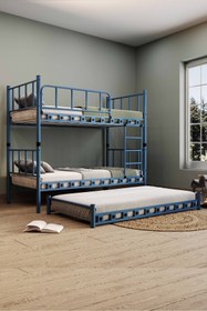 Resim ARGİMO Zambak Yavrulu Genç Çocuk Odası Metal Ranza Ve Karyola 90x200 Lacivert 