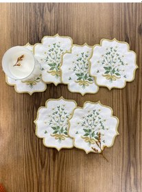 Resim Gold Papatya 6'lı Kokteyl Peçetesi Linen Keten Sırma Nakış İşlemeli Kahve Yanı Sunumluk Altın 