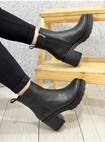 Resim Bayan Siyah Kalın Taban Fermuarlı Fantazi Bot Siyah 