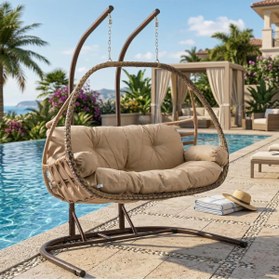 Resim ReHome Malta Çiftli Rattan Bahçe Salıncağı | Açık Kahve 