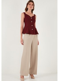 Resim Lela Fitted Fit V Yaka Düğmeli Bayan Yelek 611Fyl145 Bordo 