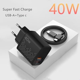 Resim USB C 40W Şarj Aleti ve Type C Kablo 1M/1.5M/2M, 2 Çıkışlı USB-A+Type-C, Hızlı Şarj İpuçluğu, iPhone 17/16/15 Pro Max, Samsung S24/S23, Google Pixel 9/8/7/6 Uyumlu Güç Adaptörü 