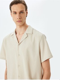 Resim Koton Düğmeli Pamuk Karışımlı Regular Fit Dokulu Kısa Kollu Gömlek Gri 5sam60027hw Gri 