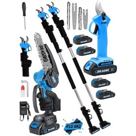 Resim Dragro Alman DRG-598 Vf 20 Ah 2 Li Set 4 Akülü Çift Teleskop Şarjlı Ağaç Dal Kesme Budama Makası Testere M 