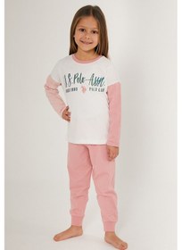 Resim U.s. Polo Assn Girl Beyaz Pembe Kız Çocuk Uzun Kol Pijama Takım Krem 