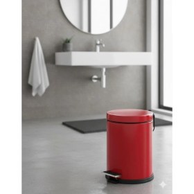 Resim PremiumPort 3l Paslanmaz Pedallı Banyo ve Mutfak Çöp Kutusu, Kırmızı 
