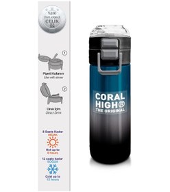 Resim Coral High Kids Nefti Gri Renk Geçişli Pipetli Ve Direkt İçim Çelik Termos 500 Ml 31855 Gri - Yeşil 