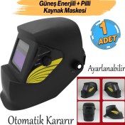 Resim Güneş Enerjili Pilli Otomatik Kararan Baş Maskesi Siperlik Kartuşlu Kaynak Gözlüğü Ayarlanabilir 