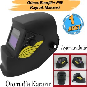 Resim Güneş Enerjili Pilli Otomatik Kararan Baş Maskesi Siperlik Kartuşlu Kaynak Gözlüğü Ayarlanabilir 