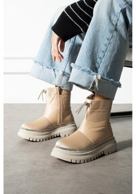 Resim Shoetek Gavia Kadın Kar Botu Fermuarlı Taşlı Paraşüt Kumaş Bej Bej 