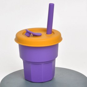 Resim Zsykd Çocuk Silikon Saman Bardaklar Damla ve Yüksek Sıcaklığa Dayanıklı Su Bardağı Yeşil Fincan + Sarı Kapak (300ML) (Yurt Dışından) 