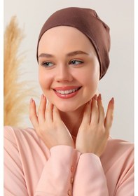 Resim Melodi Scarf Dikişli Bone Kahverengi Kahverengi 
