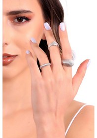 Resim Kadın Antik Gümüş Kaplama Ayarlanabilir 3'Lü Vintage Yüzük Seti N11.7702 Gümüş 