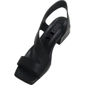 Resim Siyah Çapraz Kuşak Napa Deri Topuklu Sandalet Siyah 