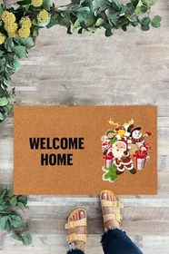 Resim KARMAT Welcome Home, Yılbaşı Teması, Noel Baba, Çam Ağacı Yılbaşı Kapı Önü Paspası kırmızı-45 x 70 