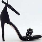 Resim Siyah Mat Saten Siyah Taşlı Topuklu Ayakkabı Siyah 