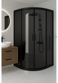 Resim Duşakabin Füme Temper Cam Elegant Seri Oval Siyah Profil - Yükseklik: 190 Cm Siyah 