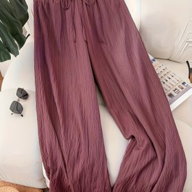 Resim Plus Beden, Rahat Kadınlar İçin Yeni İlkbahar Yaz İş Casual Plaj Kıyafeti, Sevgililer Günü Tarzı Şık Mor Lotus Pembe Geniş Paça Pantolon, Lavanta Gevşek Kesim Tatil Giyimi Cruise Yazlık Pantolon 
